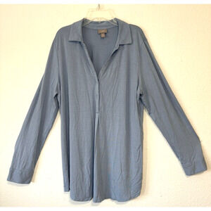 J. Jill Blouse Long Sleeve Collared V-Neck Soft Fabric Stretch Women’s‎ L Blue